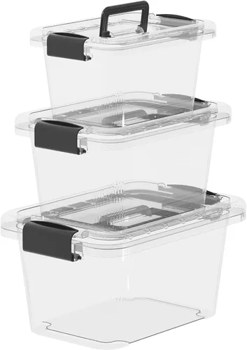 Miniatura 8 de Cetomo Paquete de 12 cajas de almacenamiento de 6 pulgadas de largo x 12 unidades, con tapas y asa para organización del hogar, dormitorio, oficina