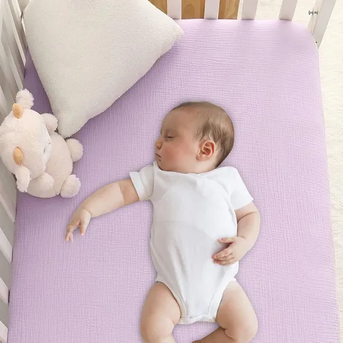 Miniatura 8 de Sábanas de muselina para cuna, 100% algodón, suave, transpirable, sábana bajera ajustable para niños pequeños, 28 x 52 x 9 pulgadas, tamaño estándar