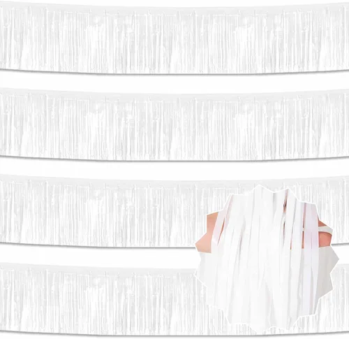 Miniatura 15 de Paquete de 4 guirnaldas de flecos de papel de aluminio negro de 10 pies con serpentinas metálicas de oropel para colgar en la pared, guirnalda