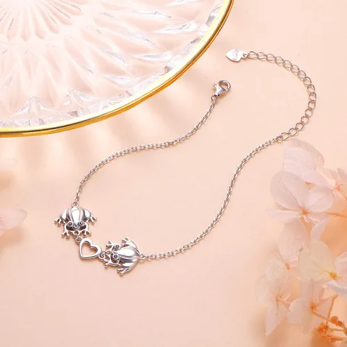 Miniatura 5 de Alphm Juego de joyas de plata de ley S925 con forma de corazón de rana, anillo y pulsera para mujeres y niñas