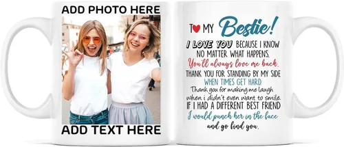 Miniatura 17 de Taza de café con texto en inglés "Because Of You I Laugh", regalo para mujeres, mejores amigas, mejores amigas, tazas personalizadas de amistad