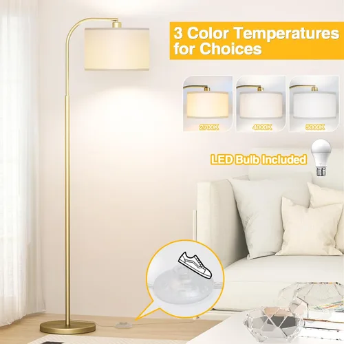 Miniatura 2 de Lámparas de pie de arco para sala de estar con 3 temperaturas de color, lámpara de pie moderna para leer con bombilla de 9 W incluida, lámpara
