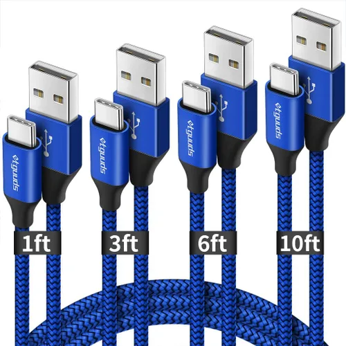 etguuds Paquete de 4 cables USB C de carga rápida [1/3/6/10 pies], cable de carga USB A a C trenzado de nailon compatible con Samsung Galaxy S20 S10