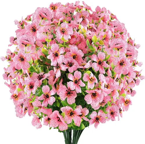 Miniatura 9 de GREENRAIN 6 paquetes de flores artificiales resistentes a los rayos UV, plantas falsas para exteriores, flores de plástico sintético para jardín