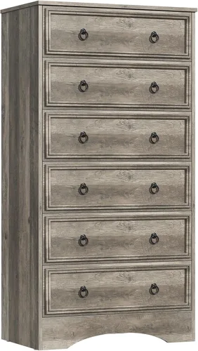 Miniatura 14 de VVFLU Cómoda de 6 cajones de 52" de alto para dormitorio, cómoda de madera de 6 cajones, almacenamiento para ropa, cajones estrechos grandes