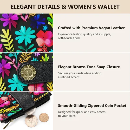 Miniatura 6 de Chelmon Cartera pequeña gótica para mujer, con bloqueo RFID, de piel sintética, plegable, para tarjetas de crédito, con ventana de identificación