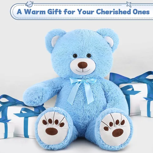 Miniatura 3 de MorisMos Oso de Peluche Azul Gigante, Peluche Grande de 36 pulgadas para Baby Shower, Oso de Tamaño Real para Niños, Niñas, Novia en Cumpleaños, San