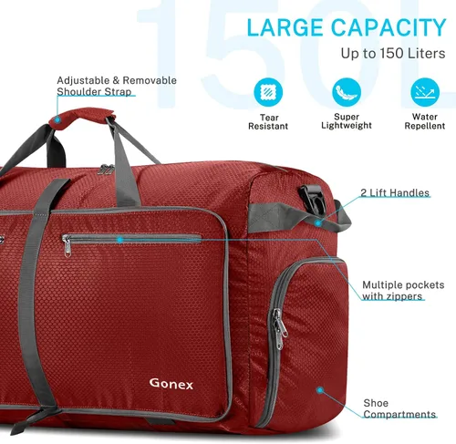 Miniatura 4 de Gonex Bolsa de viaje plegable 150L Negro y Rojo