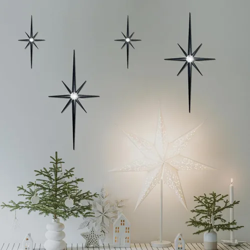 Miniatura 6 de 4 piezas de escultura de pared de arte de estrella de metal, decoración de pared de explosión de estrella de 8 puntas, diamantes brillantes