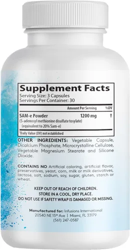 Miniatura 3 de Infusiones Máxima Fuerza Pure SAM-e 1200mg 90 Cápsulas Vegetales (S-adensoil-metionina)
