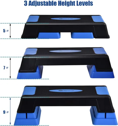 Miniatura 2 de Goplus Stepper aeróbico de 30 pulgadas con elevadores, niveles de altura ajustable de 5, 7 y 9 pulgadas, para entrenamiento, fitness, ejercicio