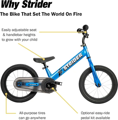 Miniatura 6 de Strider 14x - Bicicleta de equilibrio para niños de 3 a 7 años - Incluye agarres personalizados, asiento acolchado, reposapiés de rendimiento
