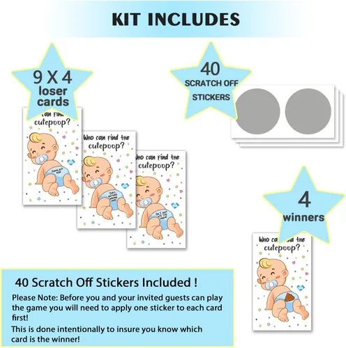 Miniatura 2 de 40 tarjetas de juego para rascar para baby shower, boletos de lotería para rascar con lindo chico, juegos de fiesta de baby shower, divertidas ideas