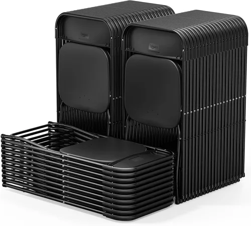 Miniatura 13 de VINGLI Juego de sillas plegables, asiento plegable portátil y cómodo para adultos, marco de metal con panel de plástico, ideal para fiestas, Negro