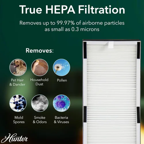 Miniatura 4 de Hunter Purificadores de aire para el hogar, habitación grande y dormitorio. Torre purificadora de aire True HEPA para mascotas, olores, alérgenos