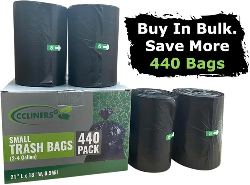 Miniatura 5 de Bolsas de basura negras pequeñas de 2 a 4 galones (440 bolsas), bolsas de basura de plástico, bolsas de basura de 2 galones, 3 galones y 4 galones