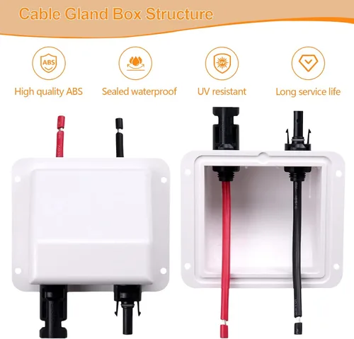 Miniatura 3 de Caja de prensaestopas solar de doble cable con cable de extensión solar suave 10AWG de 0.33 pies, glándula de entrada solar de ABS impermeable