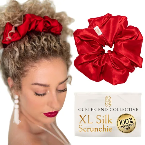 Miniatura 12 de Coleteros de seda para mujeres con moño – Coleteros de seda de morera extragrandes – Coleteros sin daños extra grandes para cabello rizado, grueso