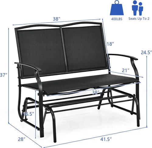 Miniatura 3 de Giantex Bancos planeadores de patio para exteriores, silla mecedora con marco de acero, capacidad de 400 libras, balancín de columpio para patio