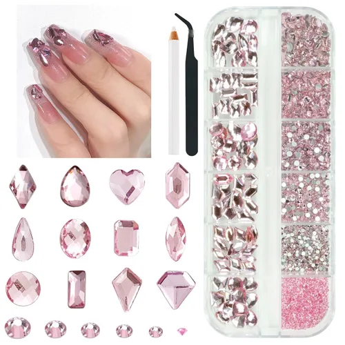 Miniatura 35 de Qiipii 2052 piezas de diamantes de imitación amatista púrpura para uñas, diamantes de imitación de vidrio de color lila claro para uñas, 72 formas