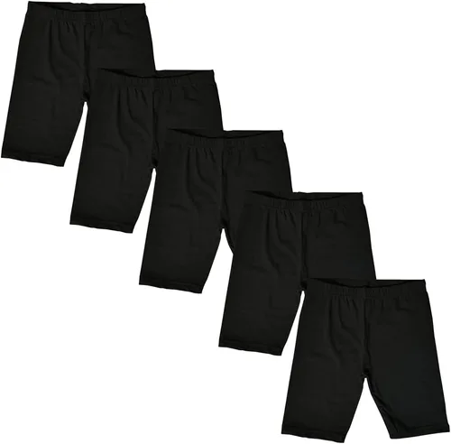 MISS POPULAR Paquete de 5 pantalones cortos de ciclista para niñas de algodón y elastano con cintura elástica Danza y gimnasia.