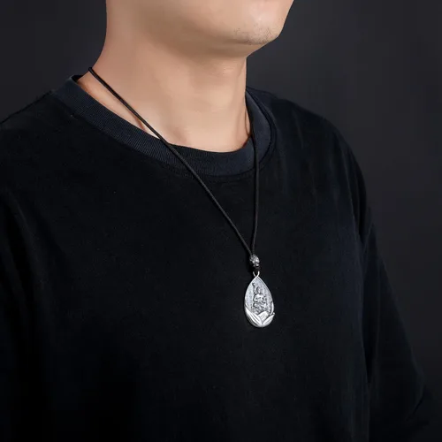 Miniatura 8 de AnuClub Collar con colgante de escultura de Buda Guanyin de plata de ley S999, amuleto de la suerte, joyería de San Patrono del zodiaco chino