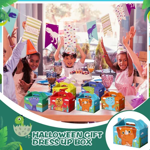 Miniatura 4 de TaoBary 24 cajas de recuerdo de fiesta de dinosaurios para niños y niñas, recipientes de regalo de golosinas de dinosaurio jurásico con asa
