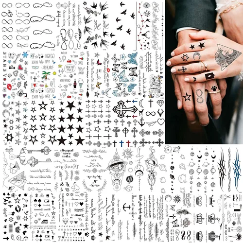 Miniatura 4 de COKTAK 66 hojas de tatuajes temporales de animales negros pequeños para mujeres, hombres, niños, dedo, brazo, pequeño espacio luna Halloween