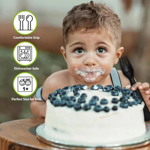 Miniatura 3 de 12 piezas de cucharas y tenedores para niños, utensilios para niños pequeños, cubiertos de plástico reutilizables, juego de cubiertos para bebé