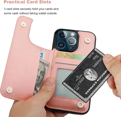 Miniatura 5 de Vaburs Funda compatible con iPhone 13 Pro con tarjetero y diseño de mariposa en relieve, de piel sintética, doble botón, a prueba de golpes