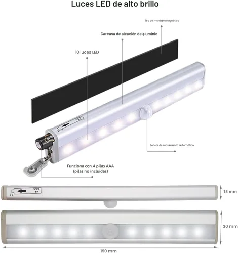Miniatura 3 de CCBASEBALL Luces de paso para RV activadas por movimiento, tira de luz LED de 10 ledes con sensor de movimiento operada por batería, luz nocturna