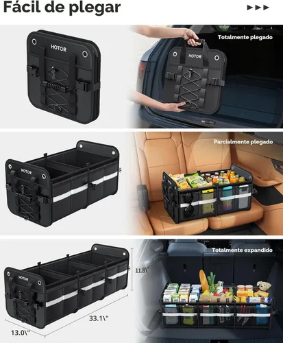 Miniatura 5 de HOTOR Organizador de maletero, organizador de automóvil de 3 compartimentos y almacenamiento con bolsa refrigeradora, organizador de almacenamiento