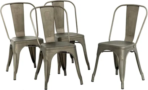 Miniatura 13 de Juego de 4 sillas de comedor, de metal, para interiores y exteriores, sillas de patio, de cocina, de 18 pulgadas de altura, silla de restaurante