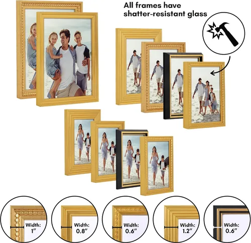 Miniatura 6 de Americanflat Juego de 10 marcos dorados vintage con vidrio transparente pulido - Juego de marcos de pared de galería con dos marcos antiguos de 8 x