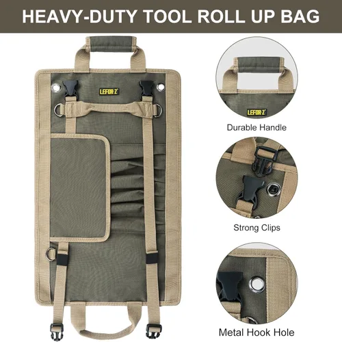 Miniatura 6 de Bolsa de herramientas, organizador grande de herramientas enrollable, bolsa de almacenamiento de rollo de herramientas de 13 bolsillos, bolsa