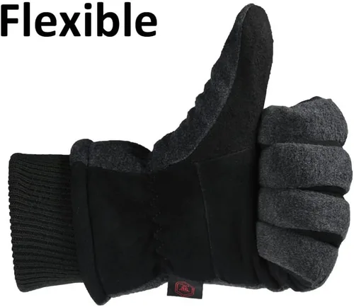 Miniatura 5 de OZERO Winter Gloves Deerskin Suede Leather and Insulated Polar Fleece Water Resistant Thermal Gifts for Men and Women