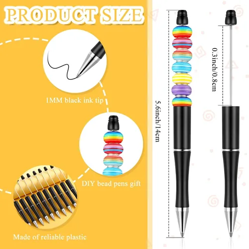 Miniatura 2 de Crtiin Kit de 100 bolígrafos de plástico con cuentas de 50 cuentas, con 50 recambios para manualidades, regalo para oficina (negro)