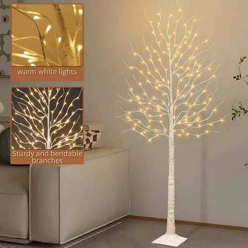 Miniatura 3 de Juego de 2 árboles de abedul iluminados de 6 pies, 160 LED blanco cálido, para el hogar, festival, fiesta y decoración de Navidad, uso en interiores