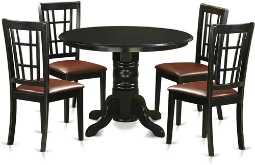 Miniatura 8 de East West Furniture SHNI3-BLK-C Juego de mesa de comedor de 3 piezas para espacios pequeños contiene una mesa de cocina redonda con pedestal y 2