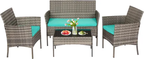 Miniatura 20 de FDW Juego de muebles de patio de 3 piezas Negro Muebles de mimbre para exteriores con mesa de café Juego de sillas de ratán moderno