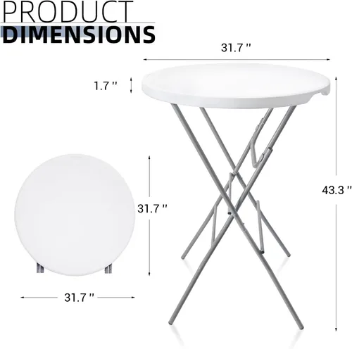 Miniatura 3 de Byliable Mesa de Cóctel Blanca de 32 Pulgadas de Altura, Plegable, Portátil, de Altura de Barra, Mesa Redonda con Patas Grises Desmontables