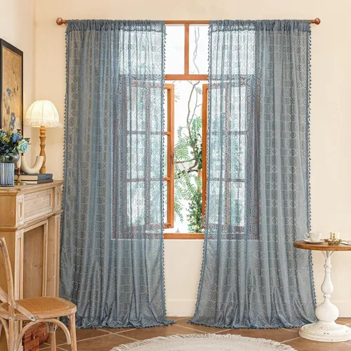 Miniatura 18 de YJ YANJUN - Cortinas de café boho, 24 pulgadas de largo, 2 paneles, cada una de 59" de ancho x 24" de largo, beige, con crochet, cortinas de cocina