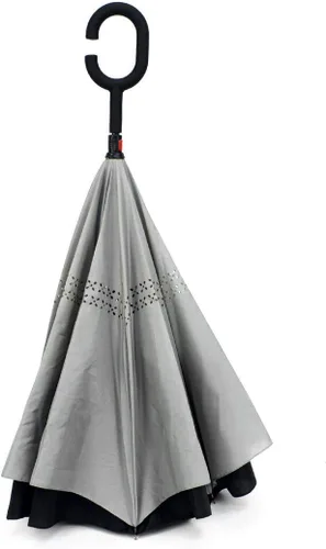 Miniatura 5 de Paraguas invertido a prueba de viento para hombres y mujeres, apertura y cierre automáticos, gris), AD-001