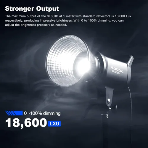 Miniatura 5 de Godox Luz de video LED SL60IIID, 60Ws versión blanca 5600K Iluminación de salida convincente con montaje Bowens, CRI 96+TLCI97+para grabación