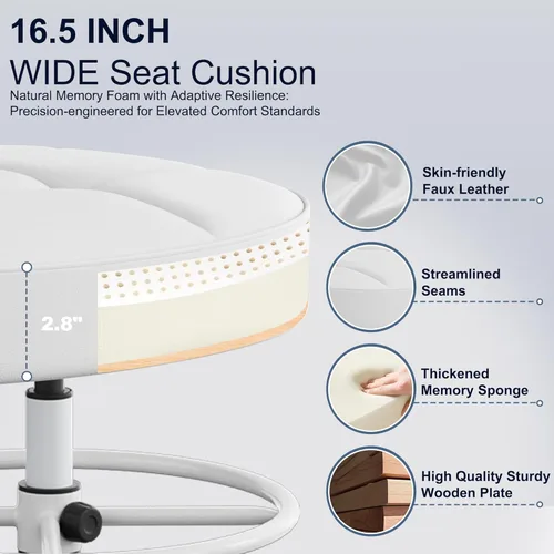 Miniatura 5 de Silla de Dibujo Misolant, Silla de Oficina Alta Sin Brazos con Anillo de Reposapiés para Escritorio de Pie, Silla Ejecutiva Pequeña de Cuero Blanco