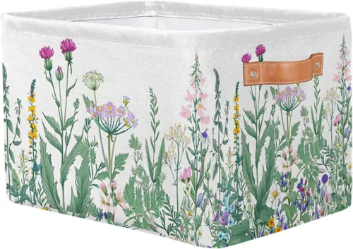 Miniatura 2 de Pardick Paquete de 2 cajas de almacenamiento plegables grandes para hierbas y flores silvestres, coloridas cajas de almacenamiento de tela de lona