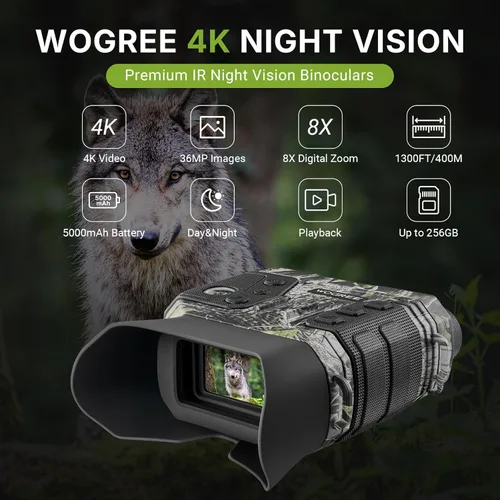 Miniatura 2 de Gafas de visión nocturna, prismáticos de visión nocturna 4K para adultos, 36 MP, rango de 1300 pies, zoom digital 8X, linterna y brújula, batería