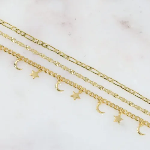 Miniatura 8 de Tobillera de oro para mujer, chapada en oro de 18 quilates, cadena de la suerte con estrella de la suerte para mujer, tobillera impermeable