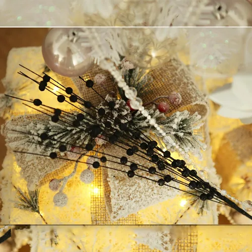 Miniatura 4 de Paquete de 10 tallos de bayas artificiales negras con purpurina de 15.7 pulgadas, palitos de Navidad falsos decorativos con purpurina para árbol