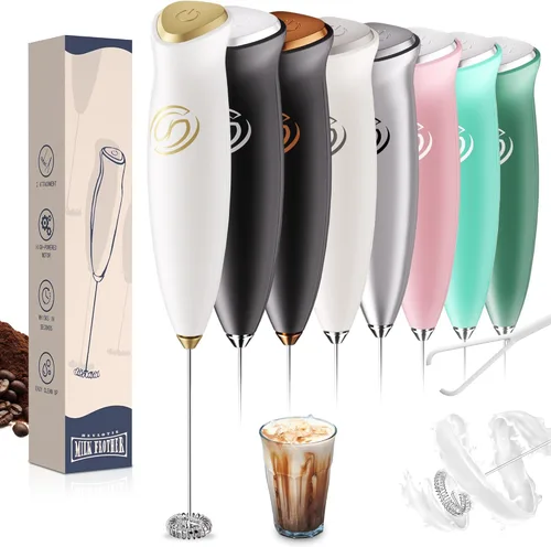 Miniatura 18 de Espumador de leche de mano, mezclador de bebidas, agitador de café de mano, espumador eléctrico para mezclador de café, varita con 2 batidores